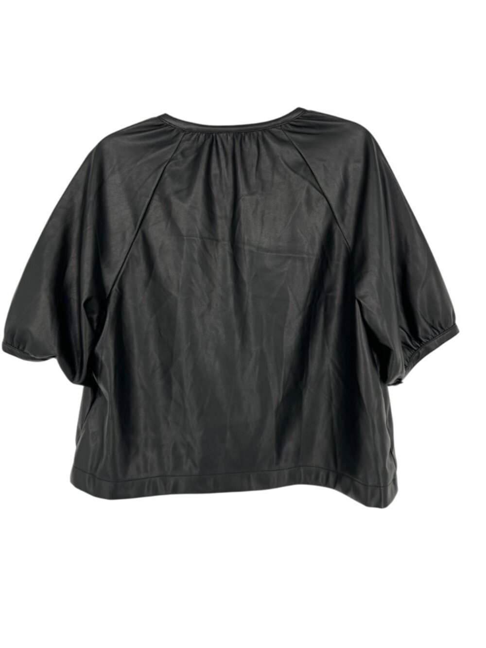 Avec Les Filles Faux Leather Short Sleeve Black Blouse Size XL NWT Edgy Chic - Picture 4 of 10